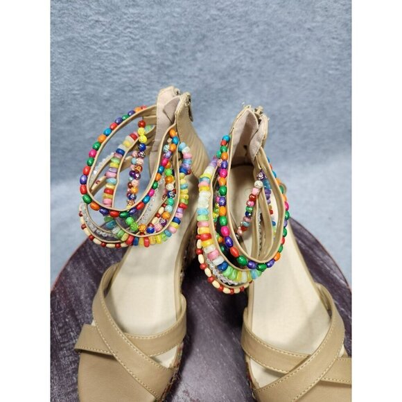Beaded Multicolor Wedge Sandals With Ankle Straps & Zipper Closure - Picture 8 of 10